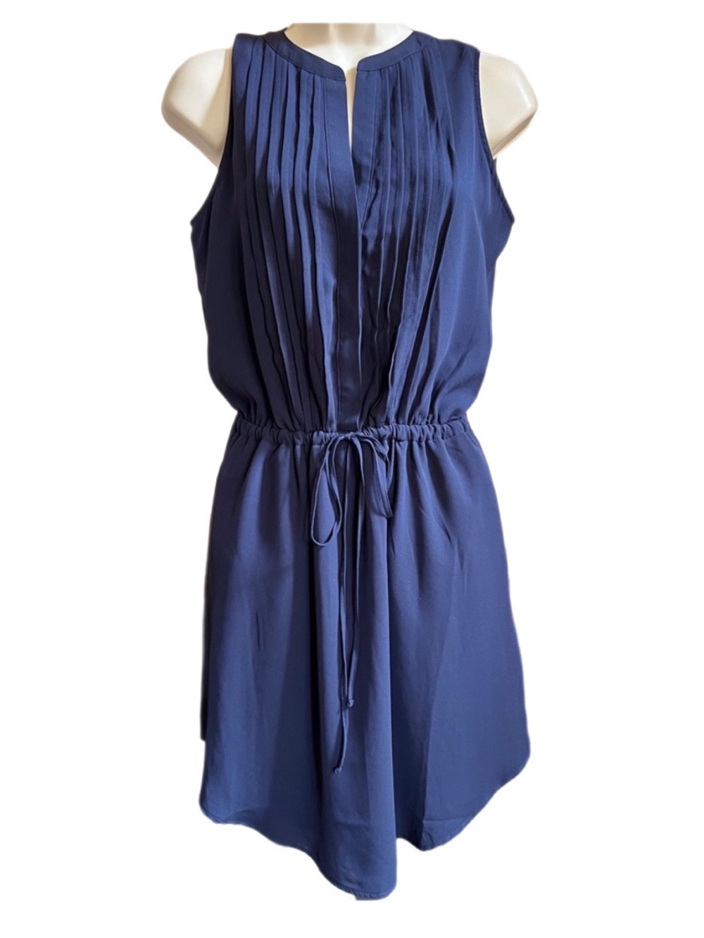 Gap Navy Pintuck Sleeveless Tie Waist Chiffon Shirt Dress XS